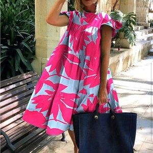 NWOT Billowy Tiered Floral Summer Dress Blue & Pink